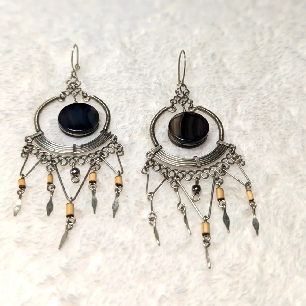 Vintage Artisan Made Sterling Silver Dream Catcher Pierced Earrings - Picture 5 of 8
